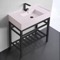 Pink Console Sink With Matte Black Base, Modern, 32